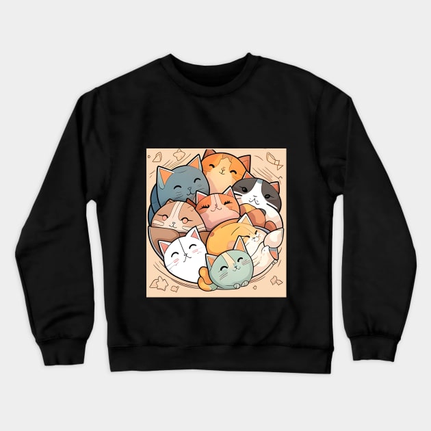 Happy cats faces - Cat Lover Funny Crewneck Sweatshirt by Wesley Mcanderson Jones